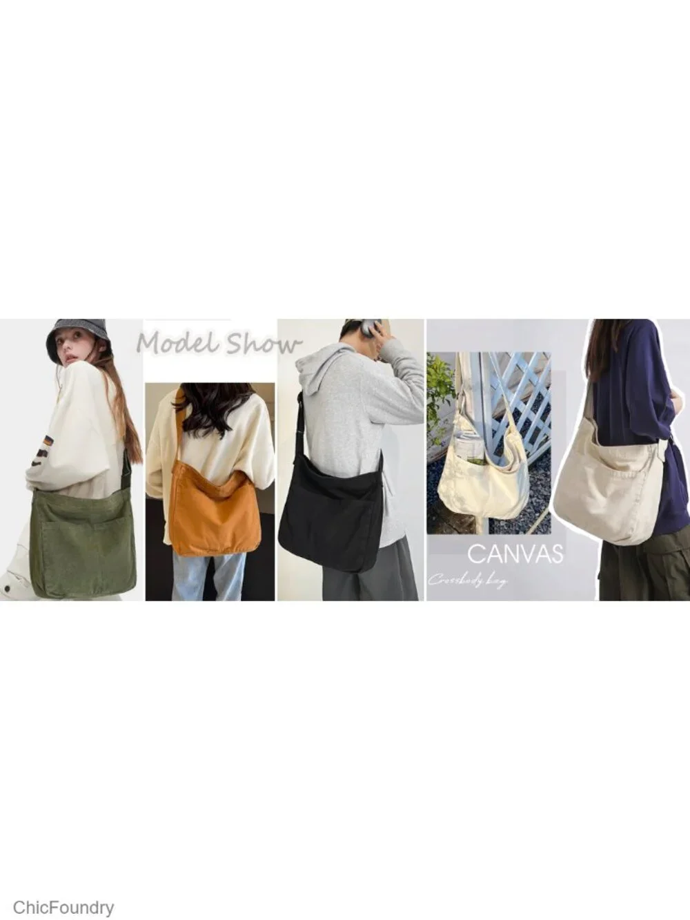 Large Canvas Tote Hobo Crossbody Bag with Zipper